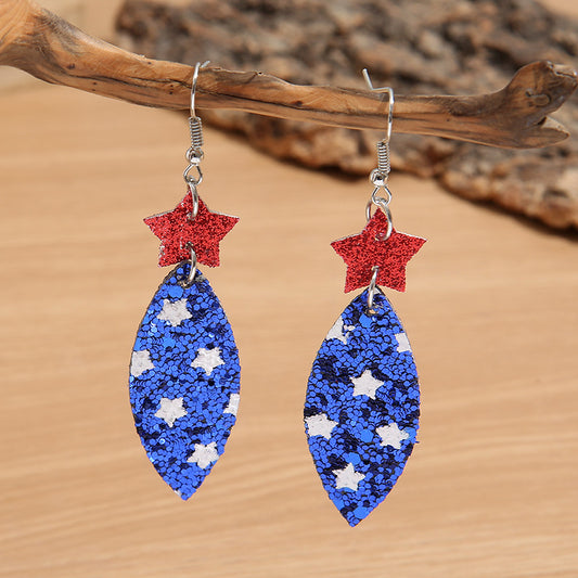 Flag Star Stripes Elements Independence Day Leather Earrings