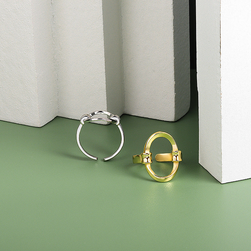 Korean Style Gold Simple Geometric Ellipse Rings