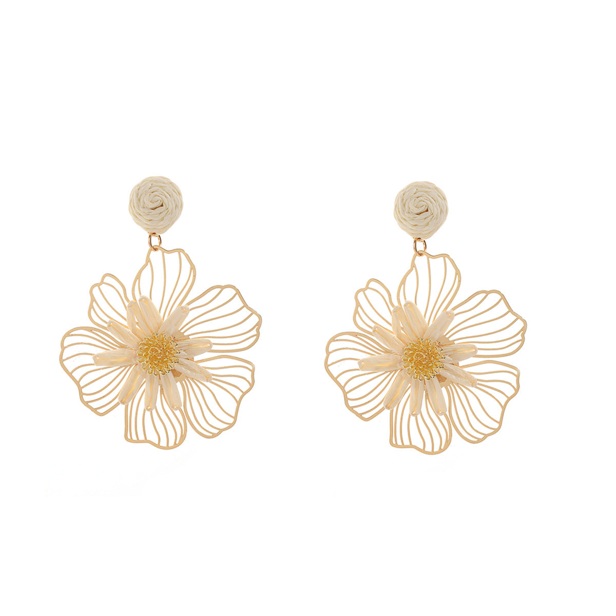 Women's Woven Hollowed Three-dimensional Flower For Beach Vacation Rings
