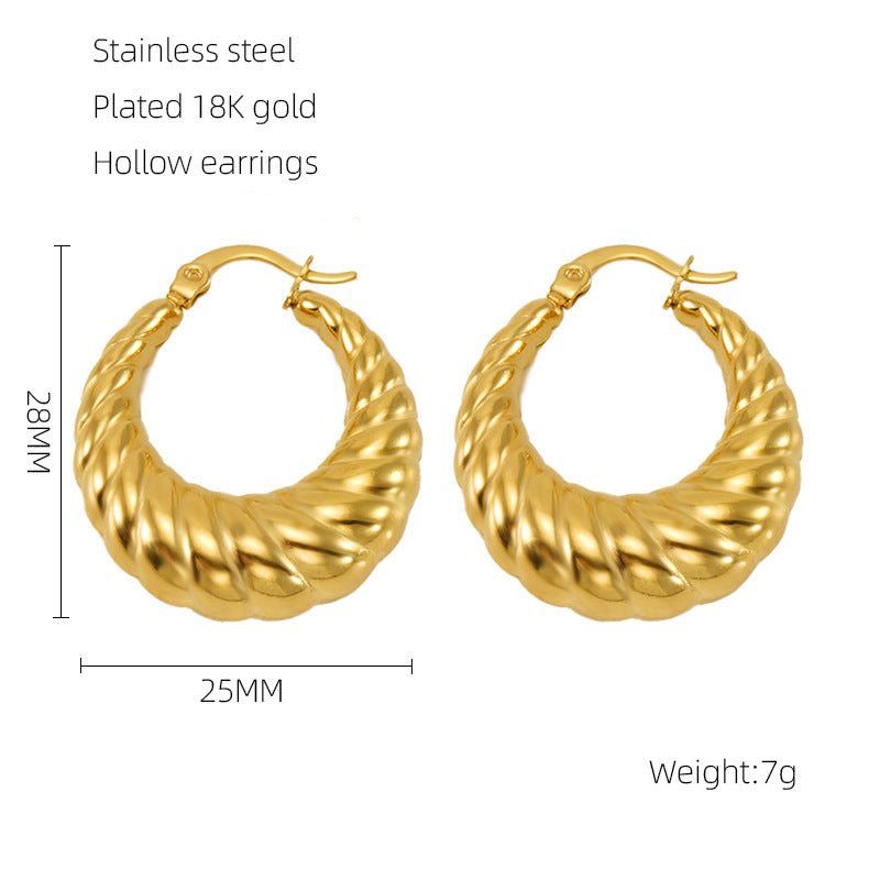 Hollow Crescent Female Gold Titanium French Earrings