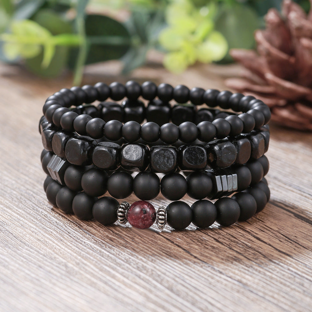 Men's Personality Handmade Beaded Black Frosted Wooden Bracelets