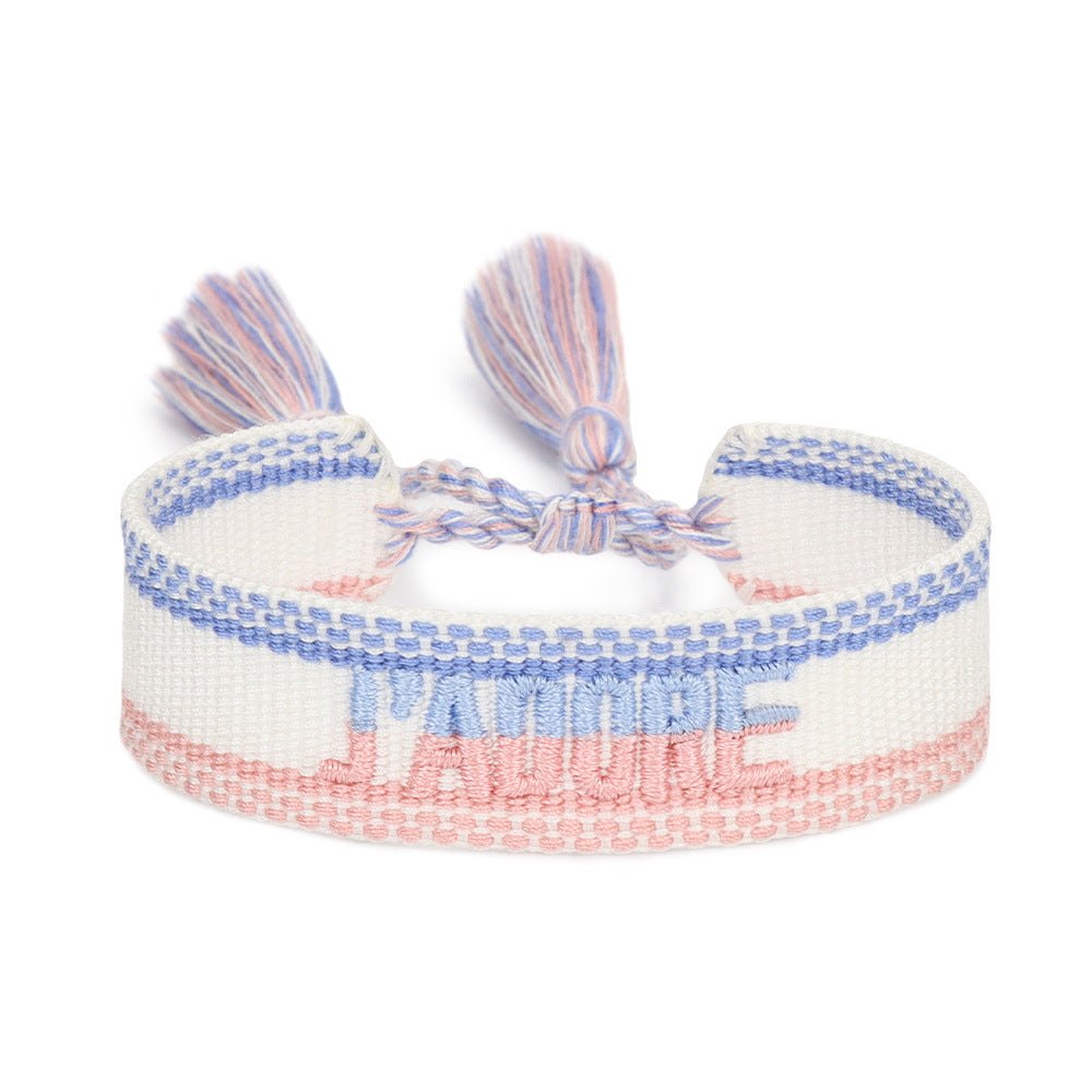 Women's Embroidered Letter Ribbon Carrying Strap Hand Bracelets