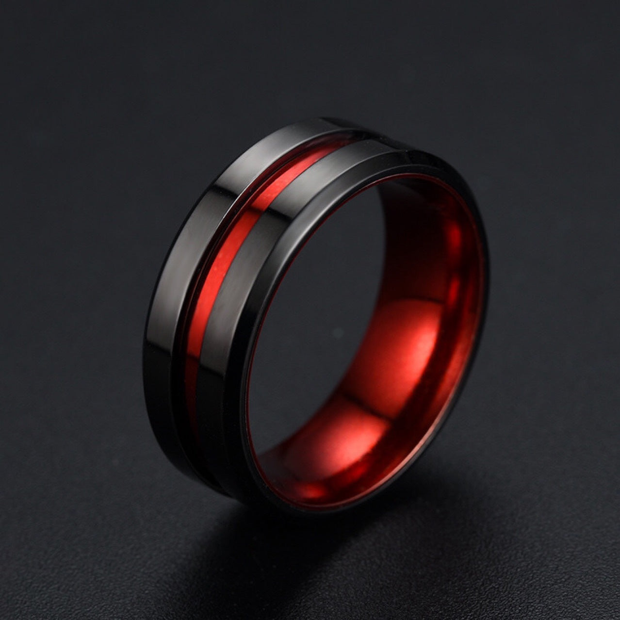 Two-color Red Black Combination Titanium Steel Ring