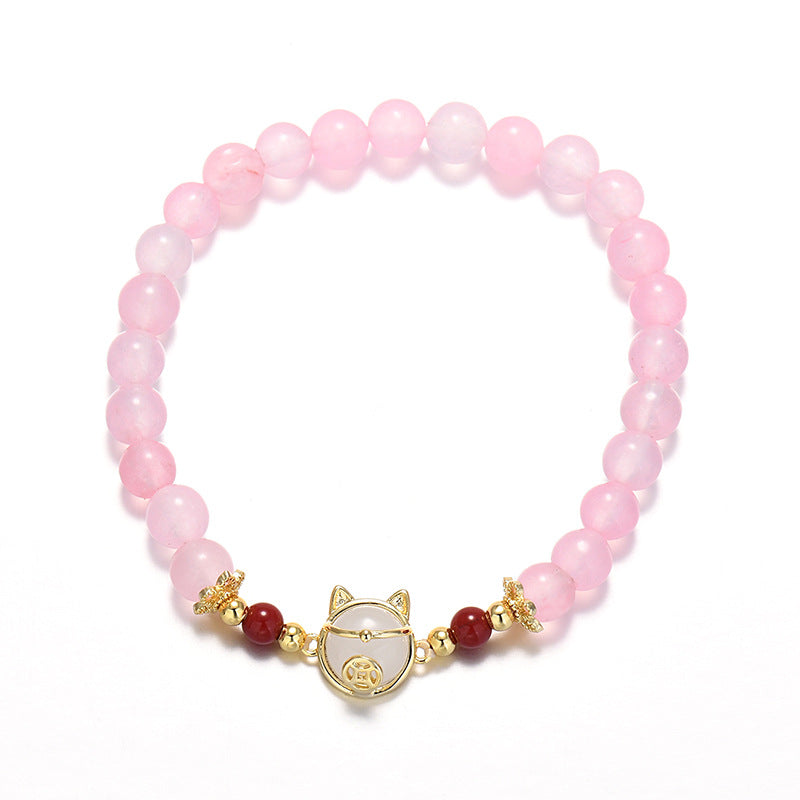 Bracelets en perles d'or véritable pour femmes, chat porte-bonheur