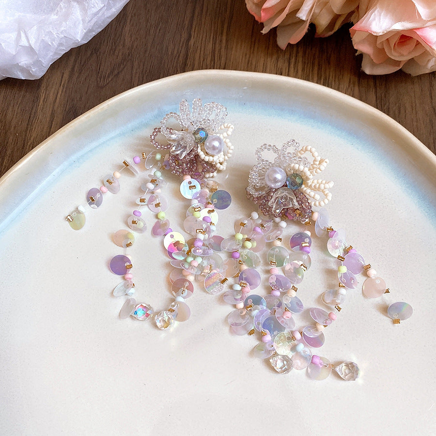 Sier Needle Acrylic Colorful Flower Sweet Earrings