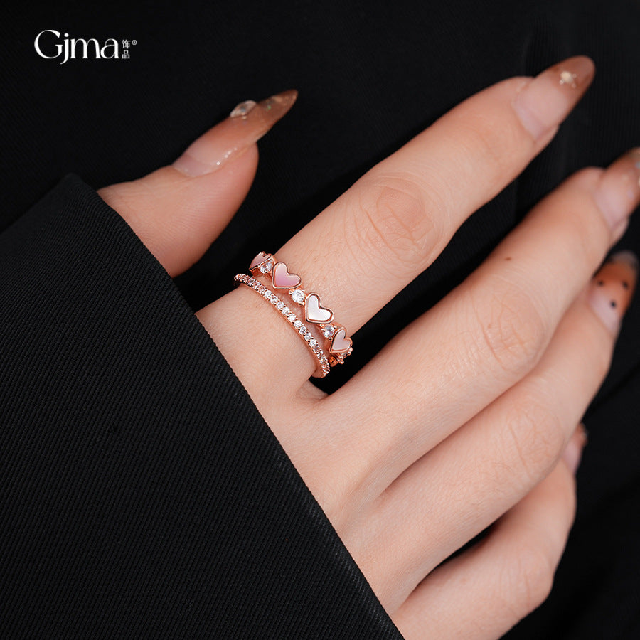 Double Layer Heart-shaped Open Niche High Sense Index Finger Fashion Ring