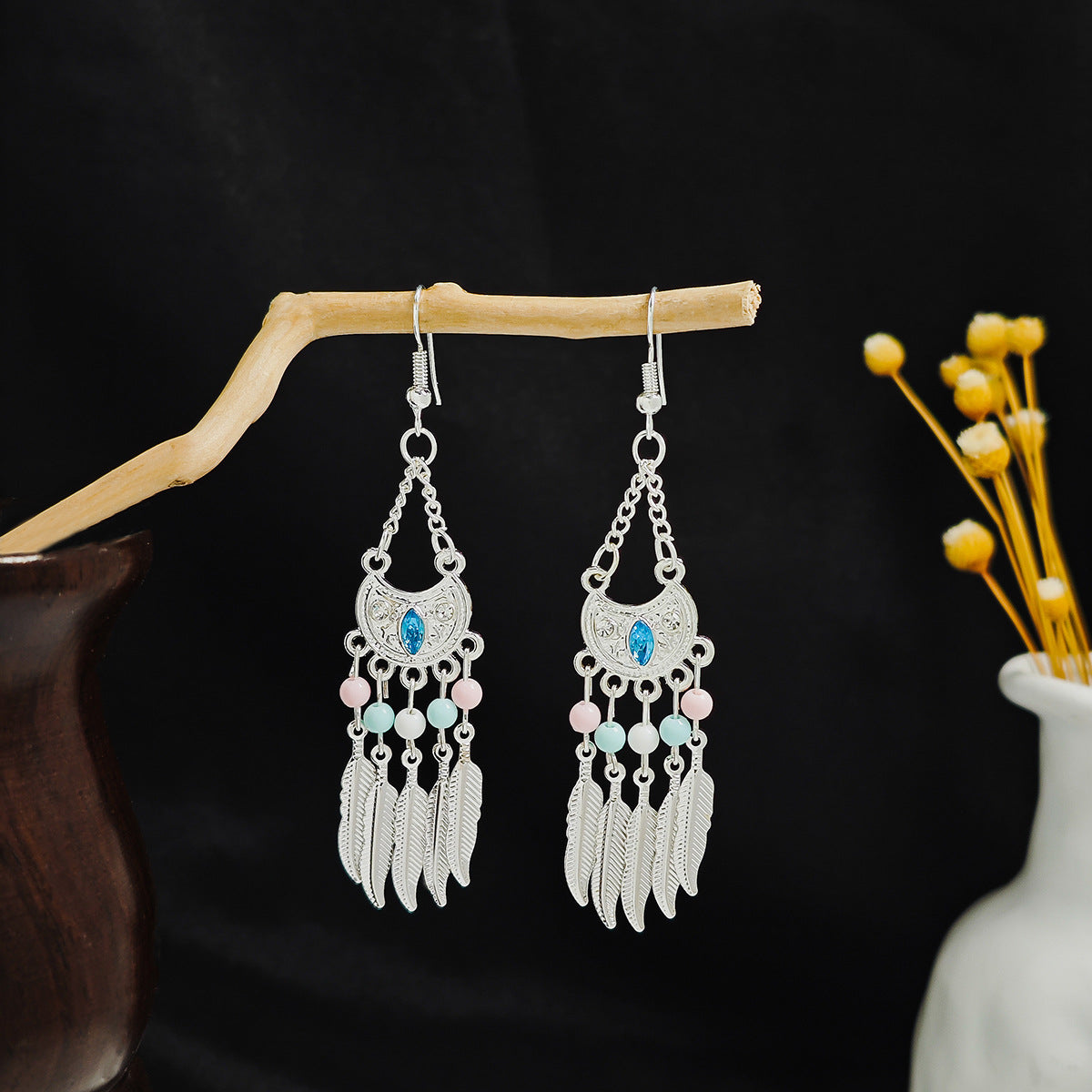 Geometric Round Ethnic Bohemian Retro Tourist Attractions Long Earrings