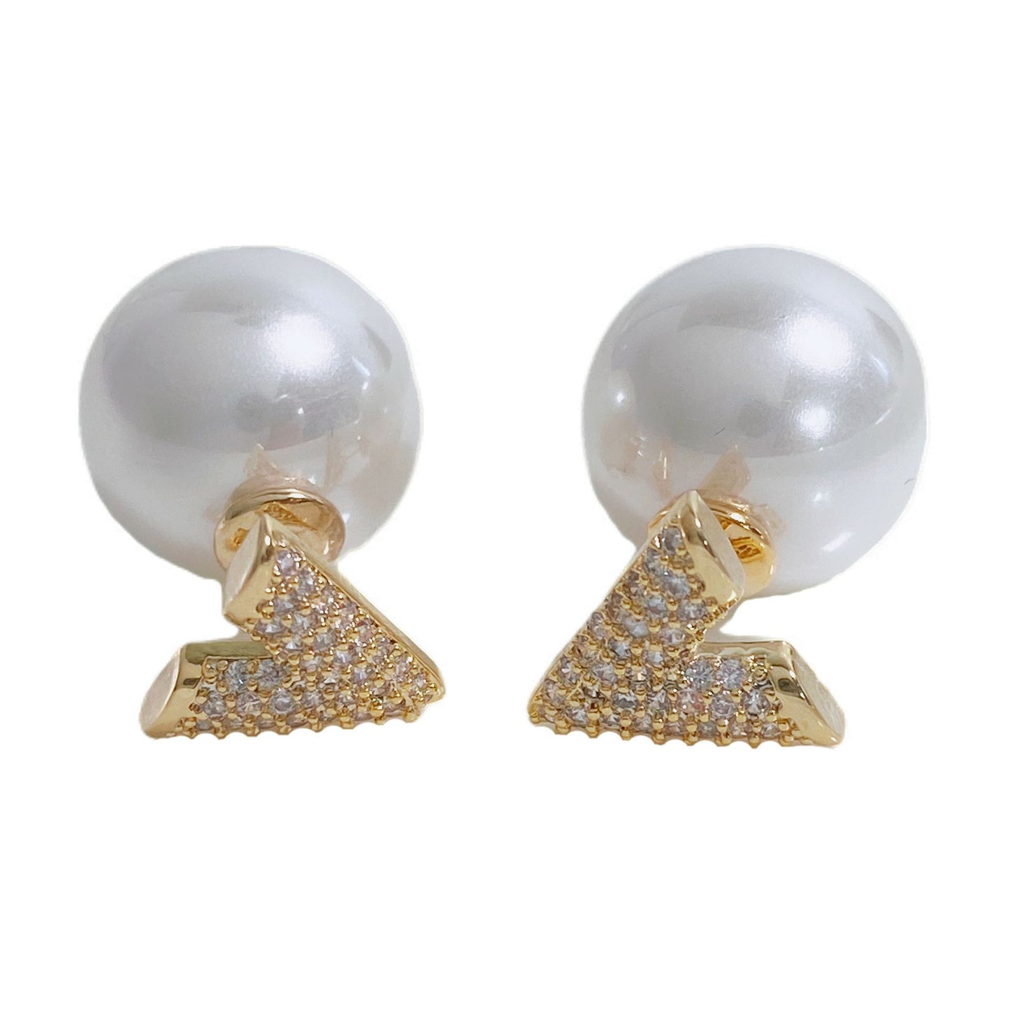 Women's Zircon Letter V Two Ways Pearl Sier Earrings