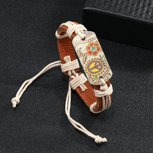 Women's & Men's & Leather Genuine And Jewelry National Style Heat Transfer Bracelets