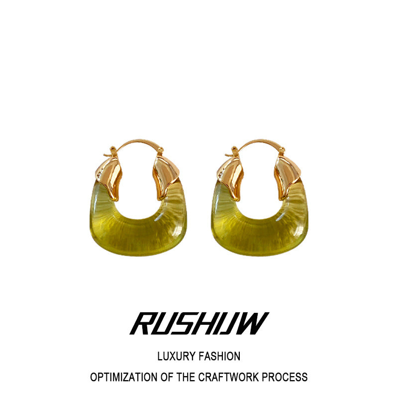 Women's Niche High-grade U-shaped Hawksbill Color Resin Earrings