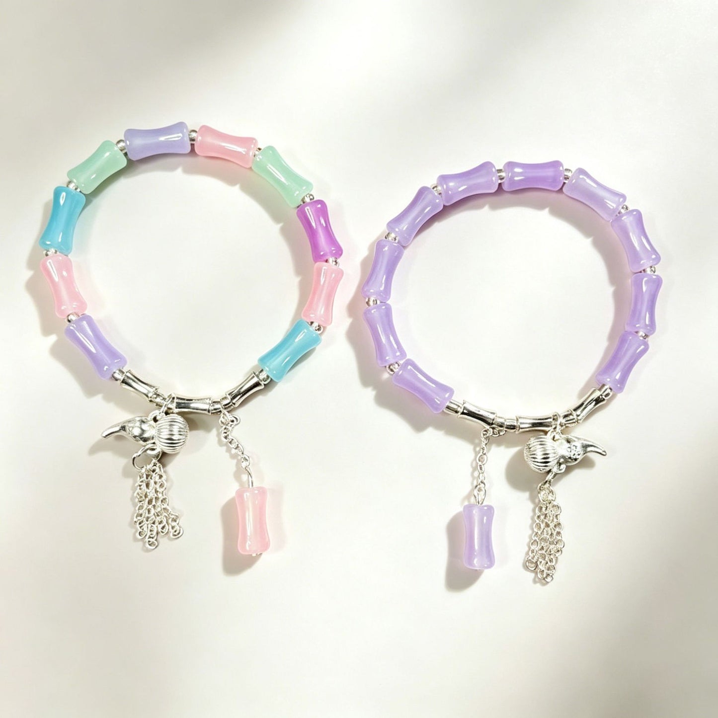 Beaded Single Circle Bamboo Tassel Couple High Bracelets