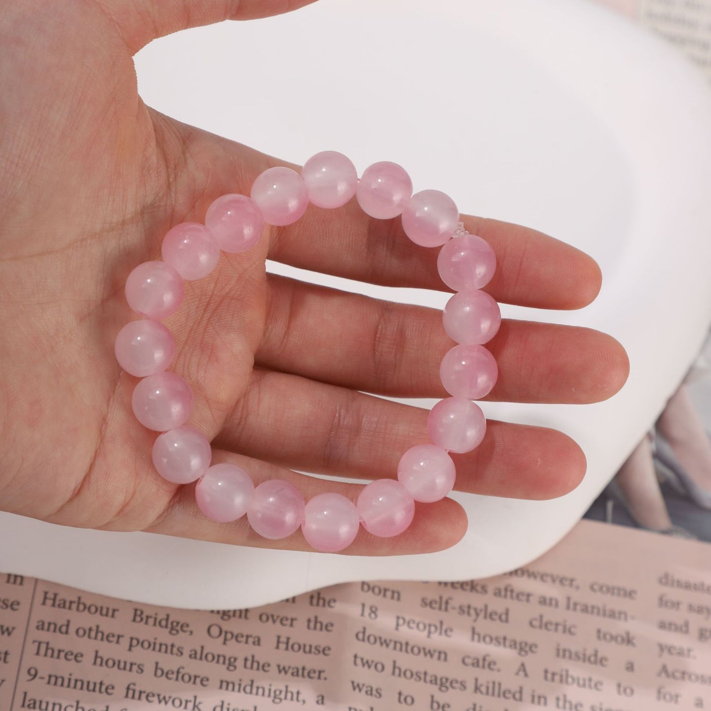 Bracelets de diffusion en direct de perles de glaçure de couleur rose fraîche pour femmes