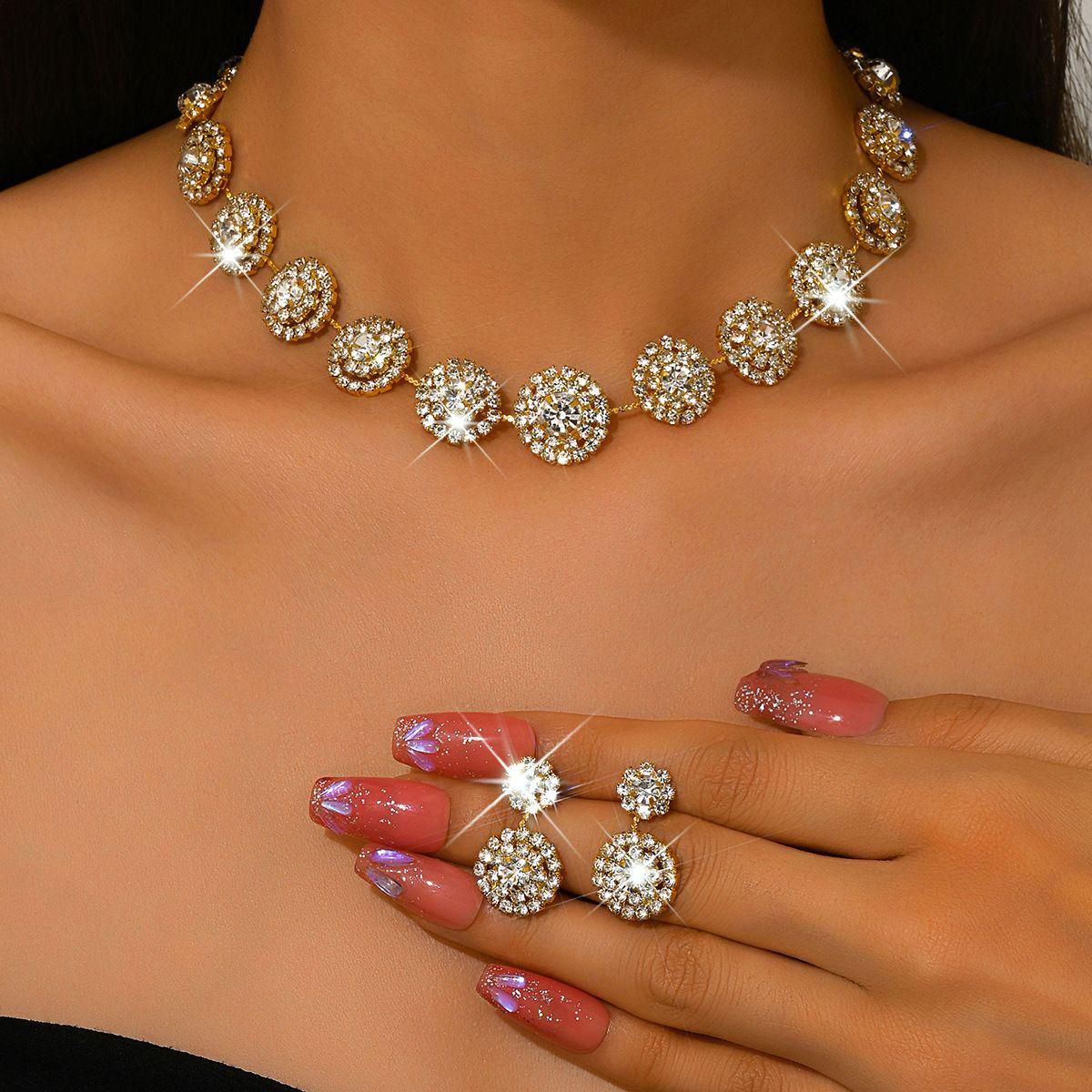 Women's Luxury Wedding Party Round Rhinestone Suit Jewelry Set
