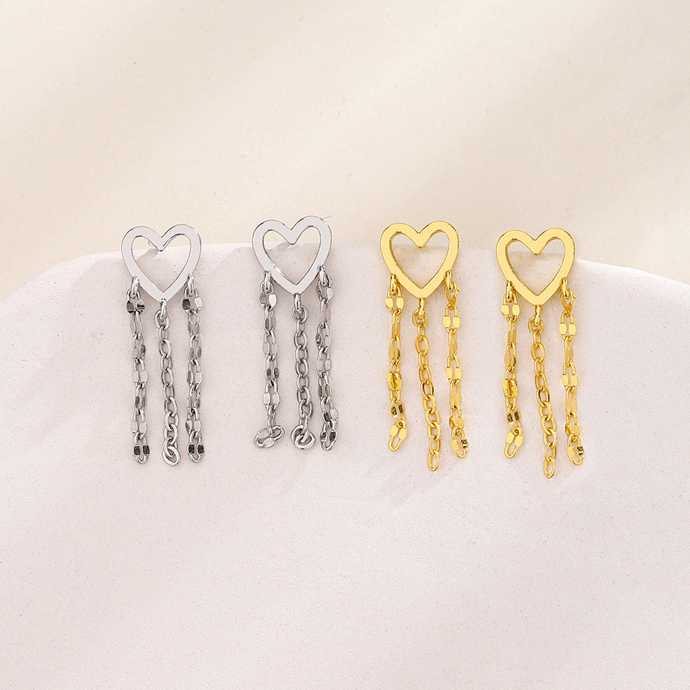 Heart-shaped Tassel Disco Chain Peach Heart Earrings