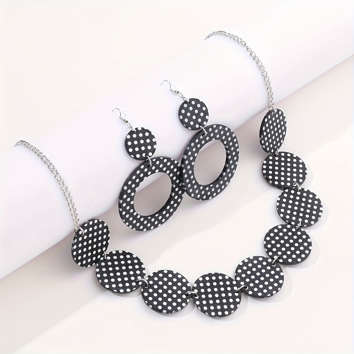 Women's Black White Red Dot Circle Acrylic Generation Retro Suit Jewelry Set