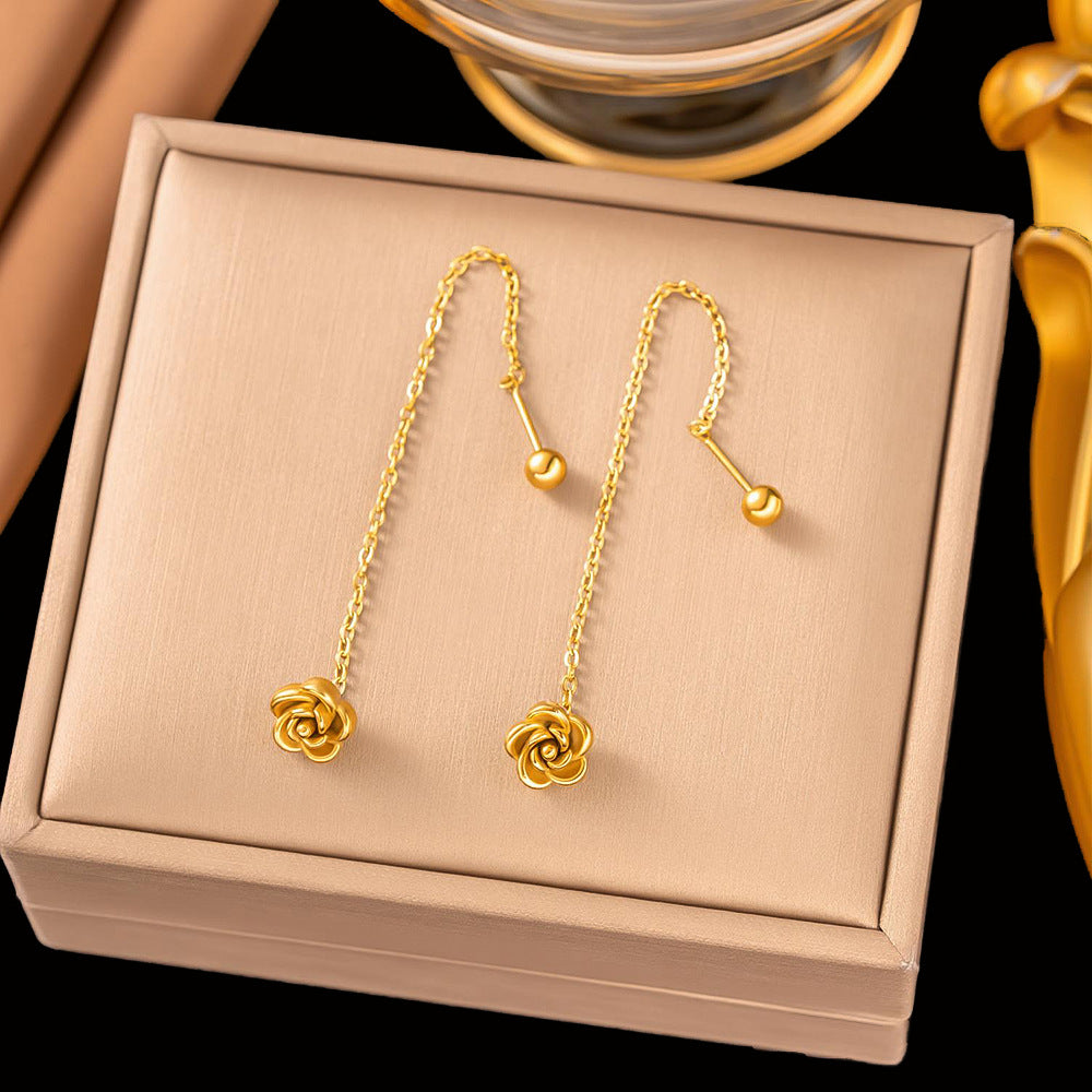 Women's Titanium Steel Rose Niche Flower Clavicle Jewelry Set