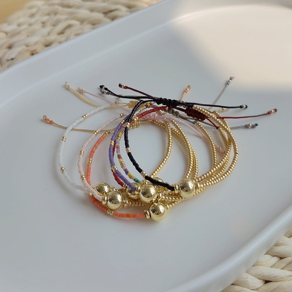 Petits bracelets de couleur tissés à la main pour femmes, perles jumelles