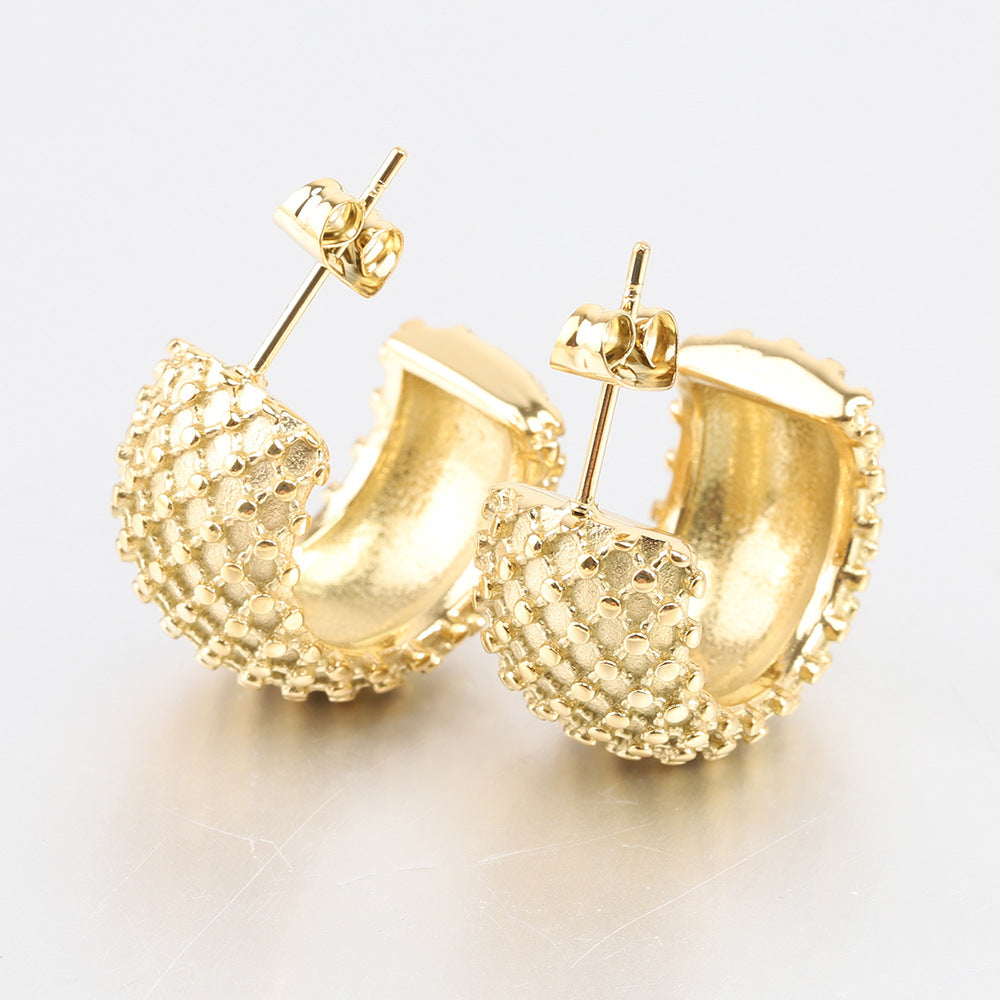 Boucles d'oreilles simples en maille à pois en acier pour femmes