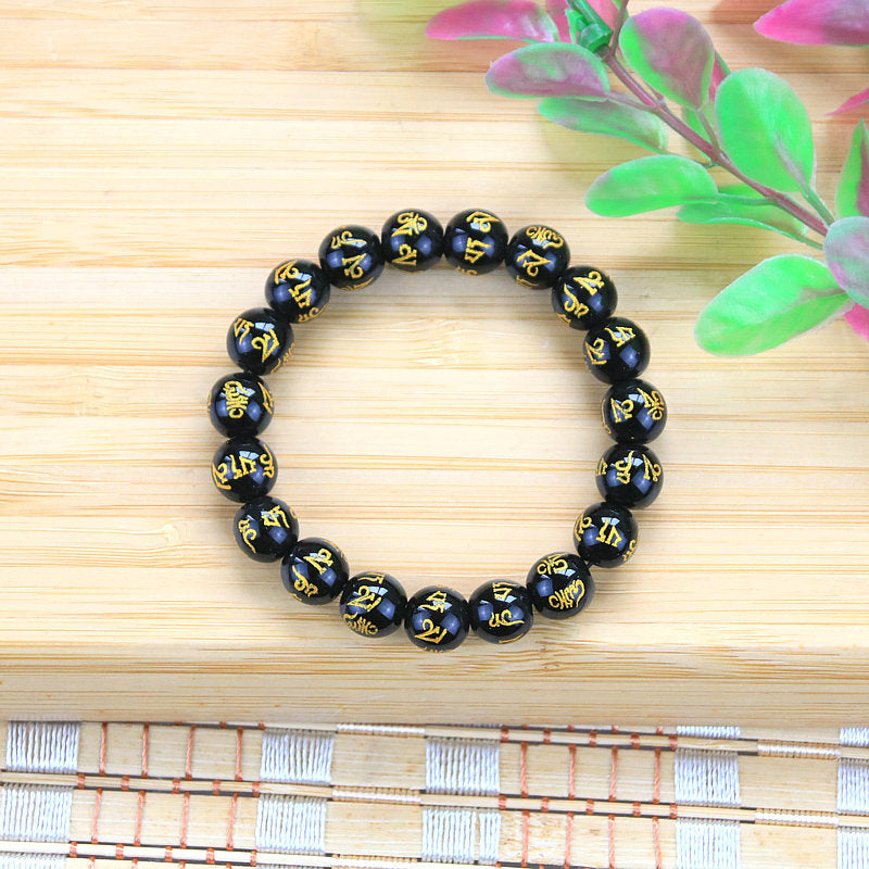 Women's & Men's & Rosary Imitation Obsidian Agate Six Words Mantra Color Crystal Bracelets