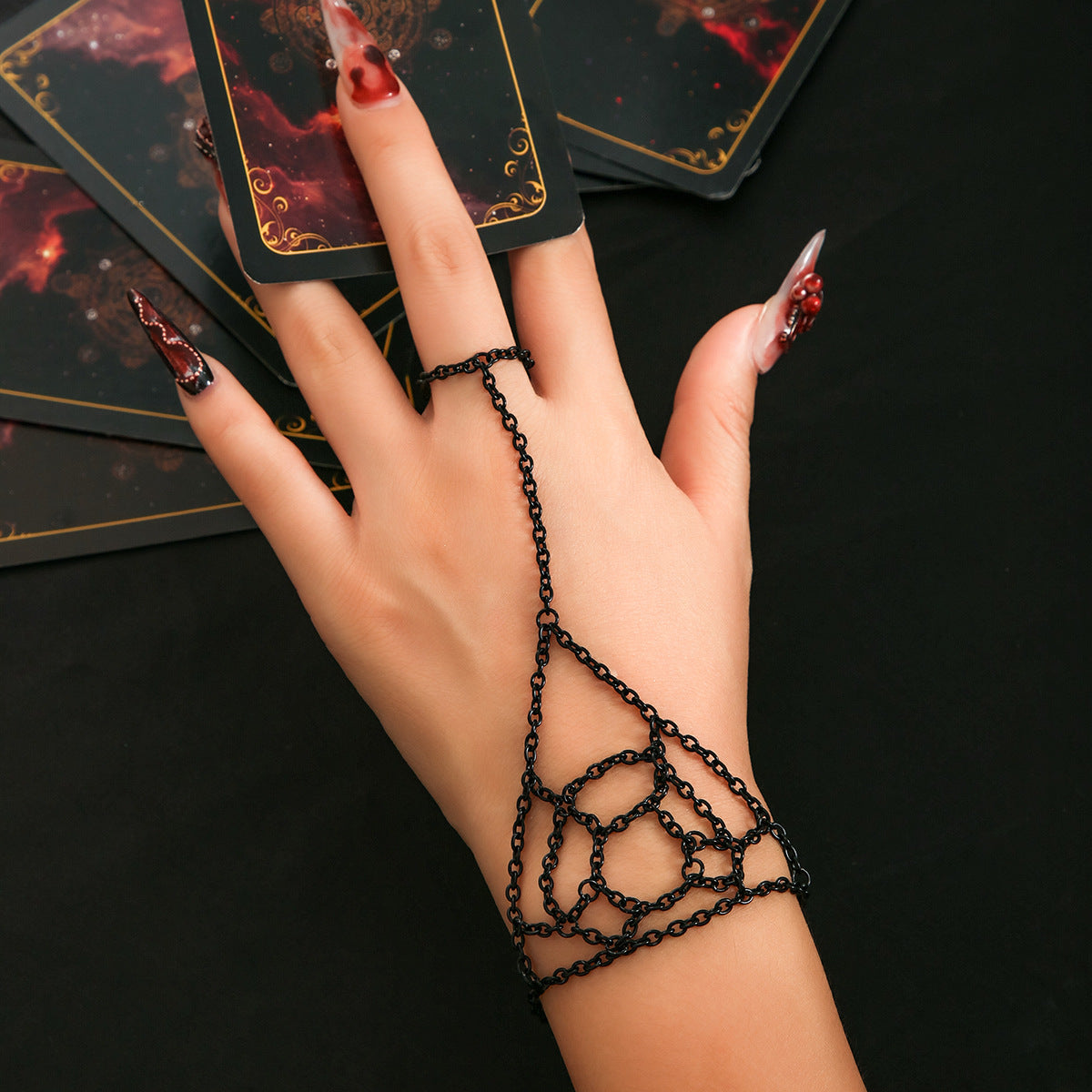 Bracelets d'Halloween à ornement unique en maille d'araignée sombre et cool