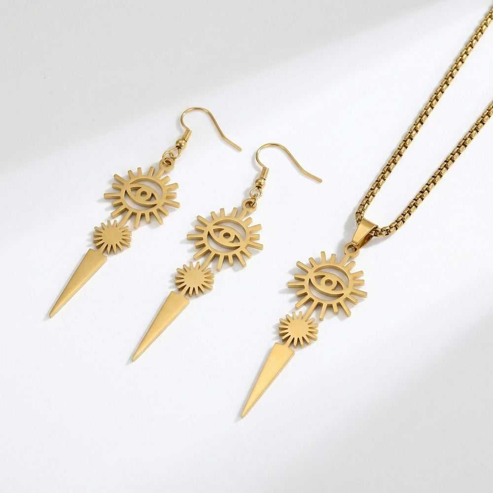 Vintage All-seeing Eye Sun Pointed Cone Punk Horus Stainless Earrings