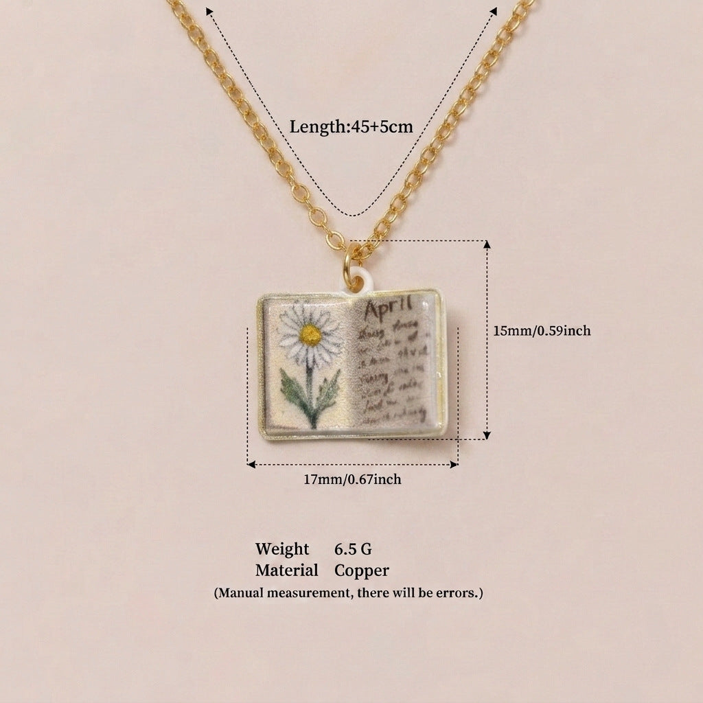 Month Imitation Porcelain Vintage Book Light Luxury Small Design Copper Necklaces