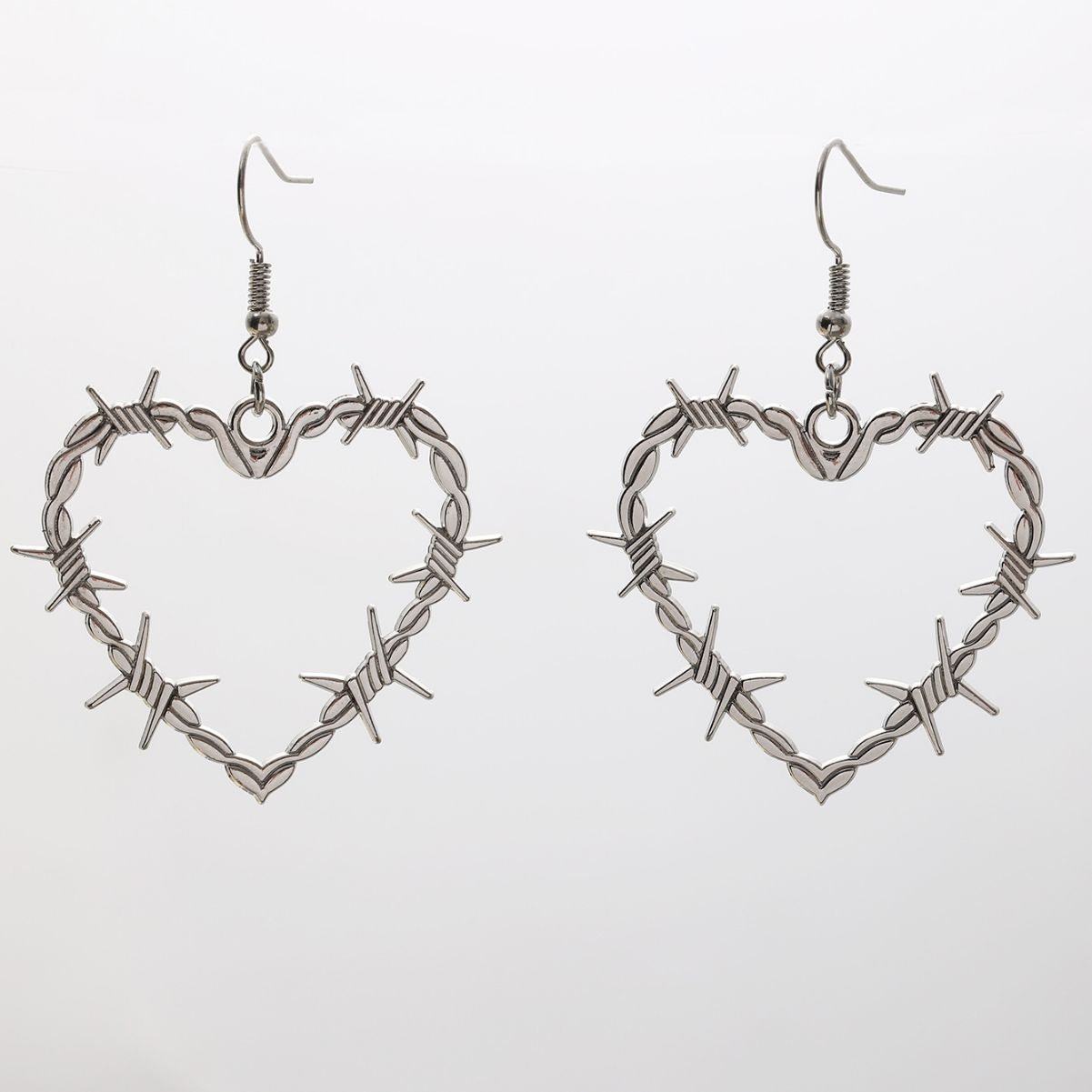 Barbed Wire Heart Gothic Pendant Metal Earrings