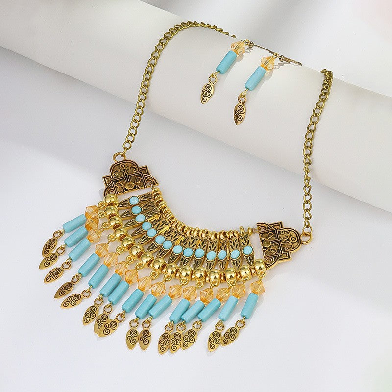 Female Alloy Diamond Full Flower Exaggerated Sweater Jewelry Set