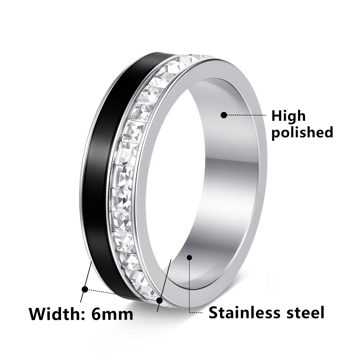 Women's Inlaid Square Diamond Drop Oil Titanium Steel Couple Wide Rings