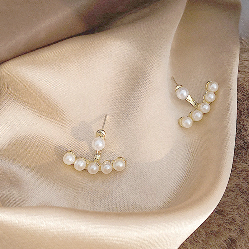 Sier Needle Simple Pearl Anchor-shaped French Stud Earrings