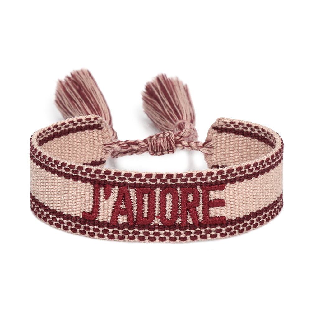 Women's Embroidered Letter Ribbon Carrying Strap Hand Bracelets