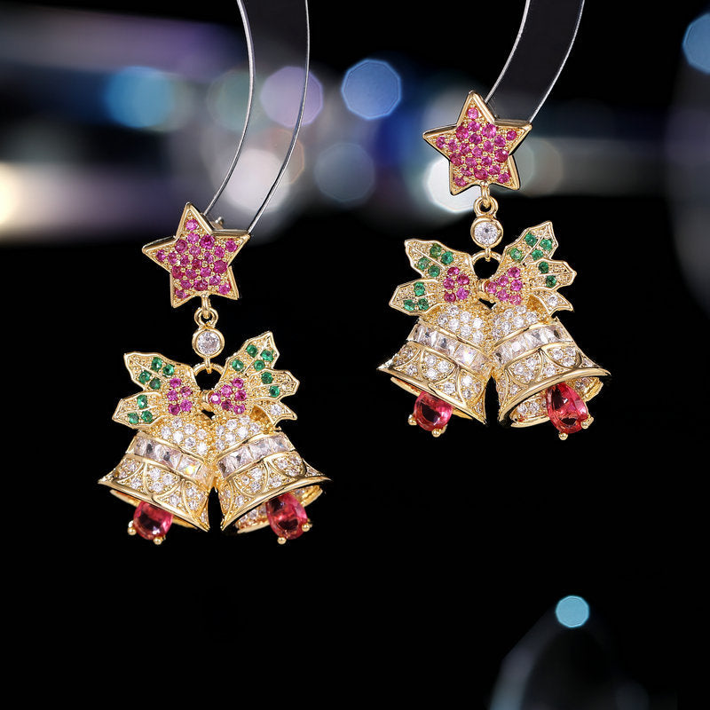 Christmas Colorful Zircon Inlaid Light Luxury Earrings