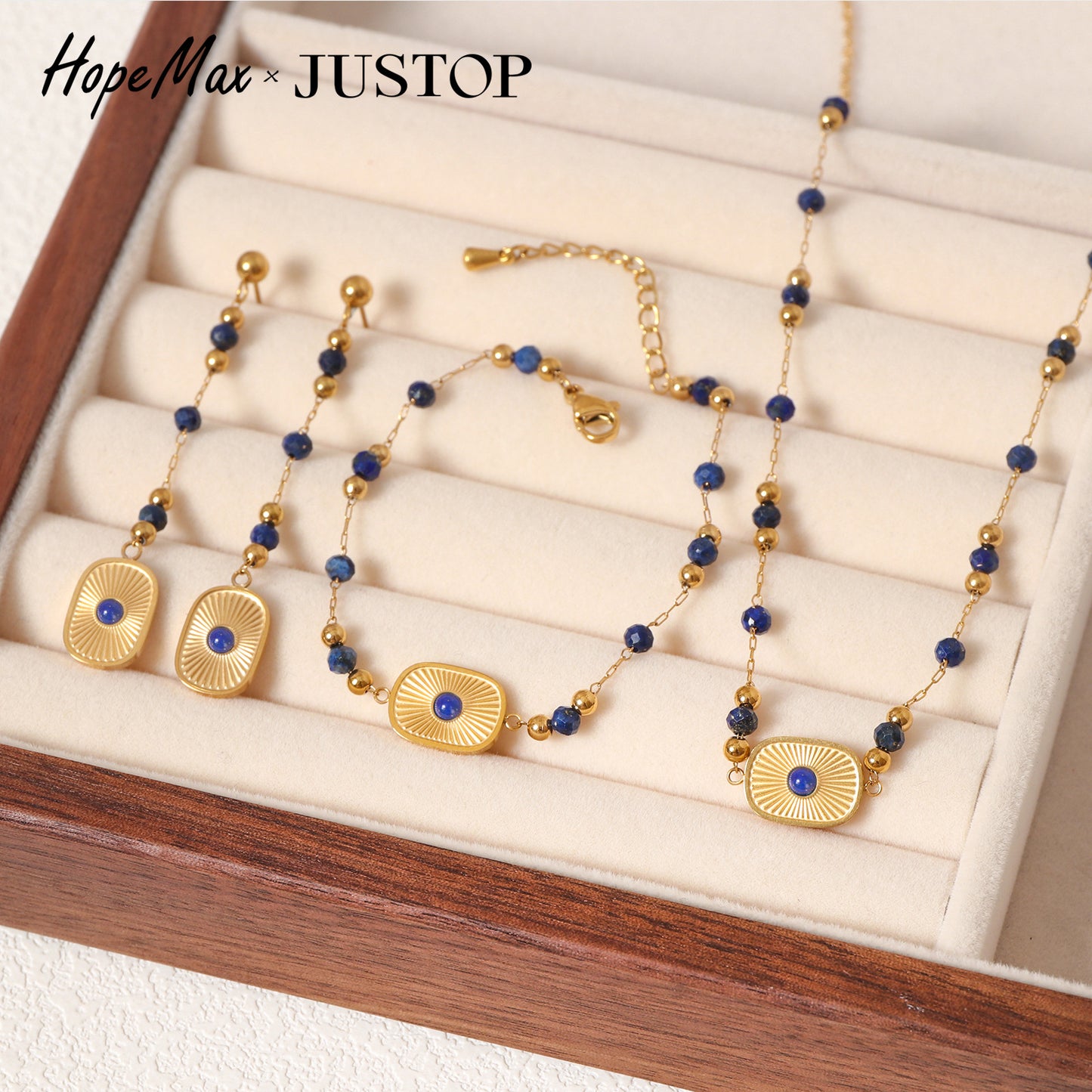 Lapis Lazuli Beaded Long Inlaid Tassel Earrings
