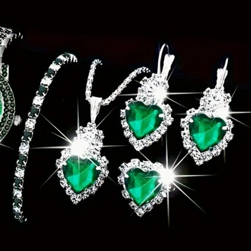 Women's Diamond Heart-shaped Rhinestone Light Blue For Jewelry Set