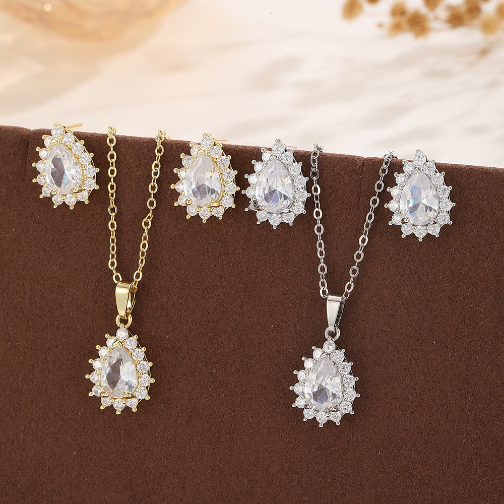 Drop-shaped Zircon Suit Light Luxury Full Diamond Necklaces