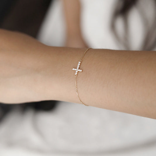 Damen-Armbänder mit Diamant-Kreuz-Sterlingsilber vergoldet