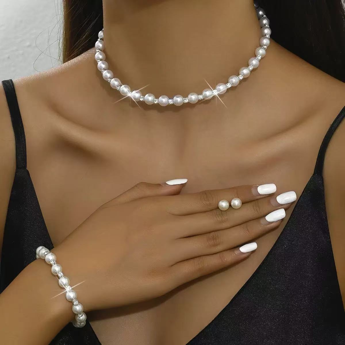 Durable Slouchy Trendy Pearl Bride Imitation Jewelry Set