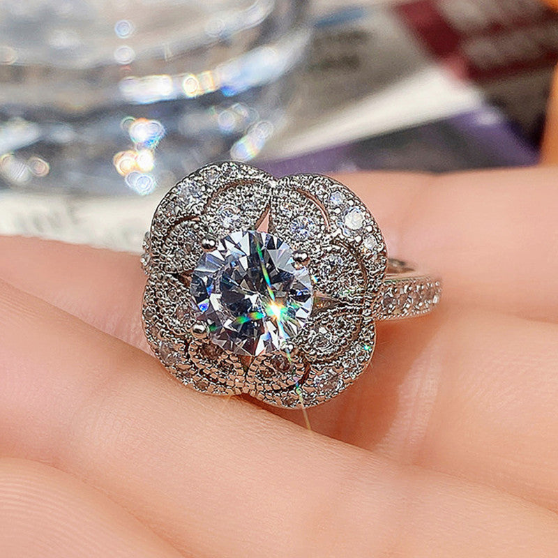 Style Jewelry Vintage Flowers Zircon Exquisite Rings