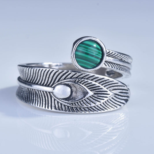 Women's Sier Plated Vintage Malachite Opening Accessories Rings