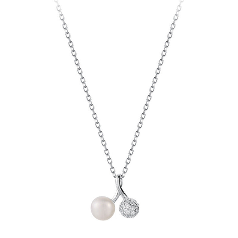 Rhinestone Pearl Cherry Female Summer Clavicle Chain Simple Light Luxury Necklace