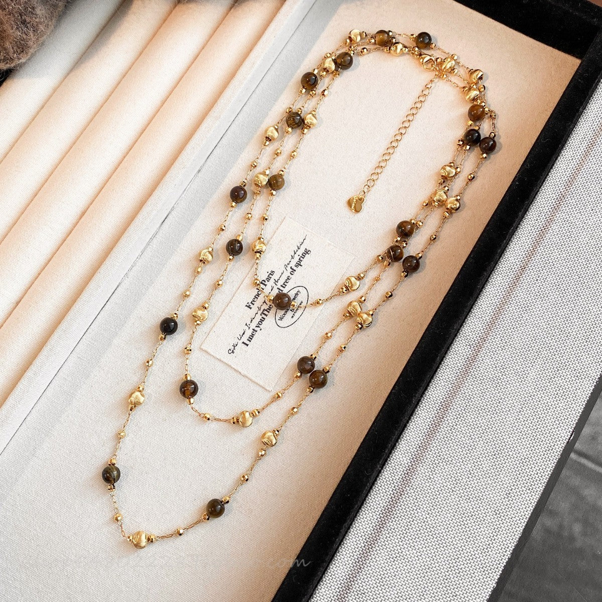 Women's Double Layer Twin Tiger Eye Light Luxury Minority High-grade French Necklace