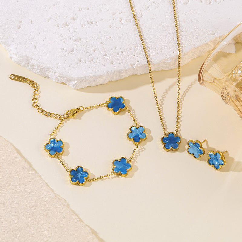 Clover Parthenocissus Grass Pork Belly Ear Light Luxury High-grade Jewelry Set