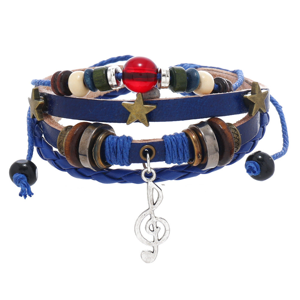 Beaded Leather Weave Vintage Alloy Note Bracelets