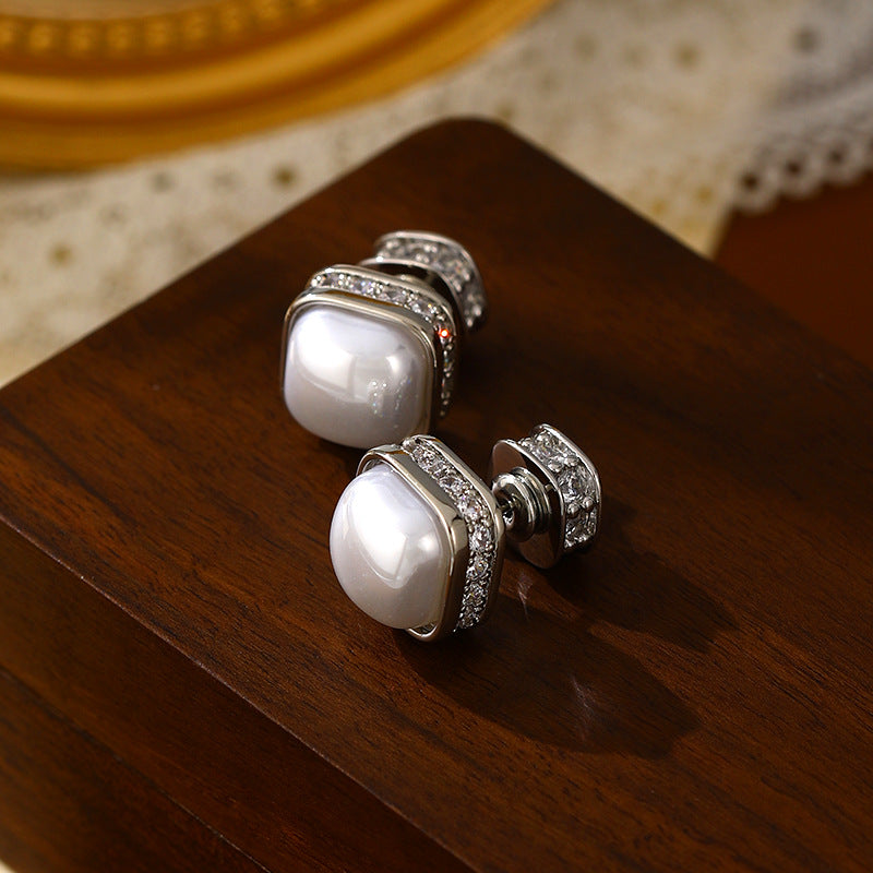 Electroplated Zircon Cube Sugar Pearl Light Luxury High-grade Temperament Versatile Earrings