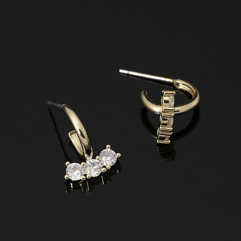 Three Zircon One-piece Mosquito Coil Niche Elegant Sier Ear Clip