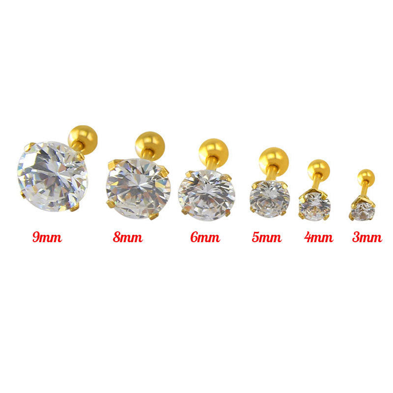 Ear Bone Stainless Steel Zircon Super Flash Nail Drill Stud Earrings