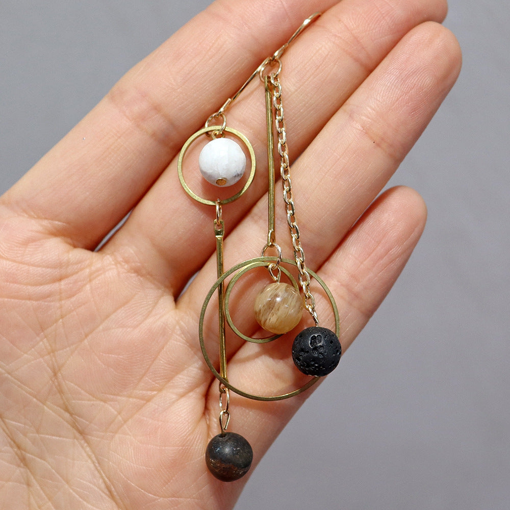 Handmade Natural Beads Earth Saturn Universe Sun Ear Rings