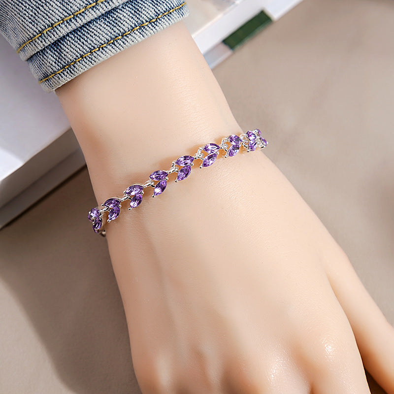 Rhinestone Fashion Color Willow Leaf Diamond Versatile Design Light Bracelets