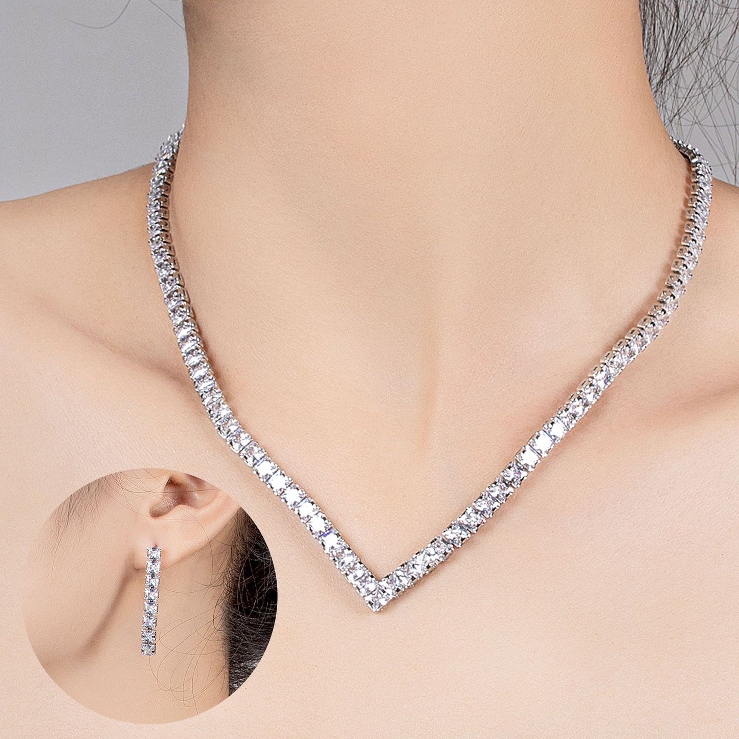Full Diamond Clavicle Chain Female Korean Simple Temperamental Slimming Two-piece Jewelry Set