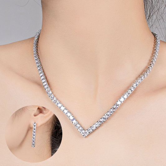 Full Diamond Clavicle Chain Female Korean Simple Temperamental Slimming Two-piece Jewelry Set